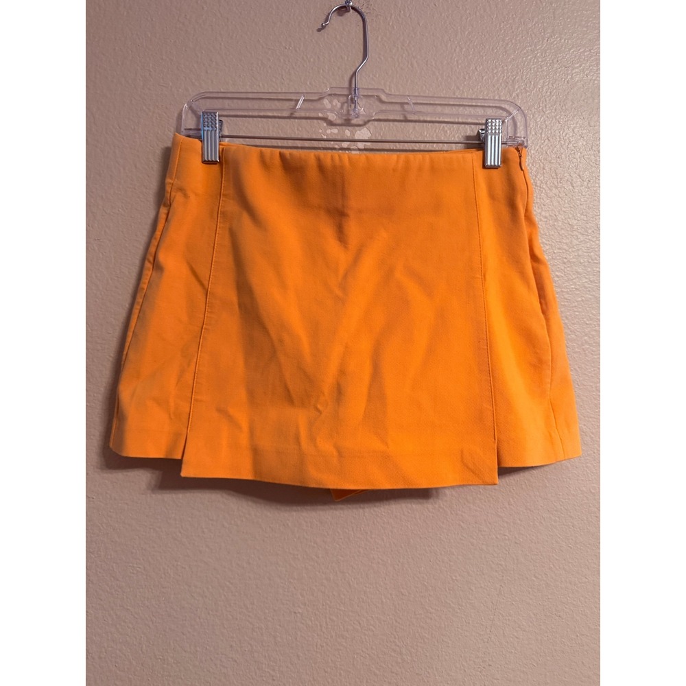 Zara Womens Orange Wrap Front Mini Skort High Waisted Side Zip Size Small